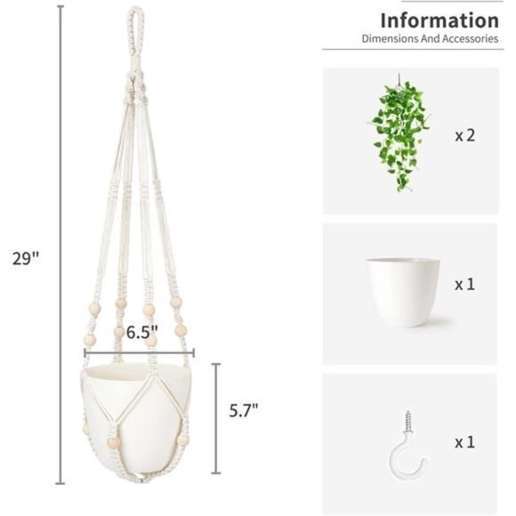 Fake Hanging Plant with Pot, Artificial Plants for Home Decor Indoor Macrame - Picture 2 of 7